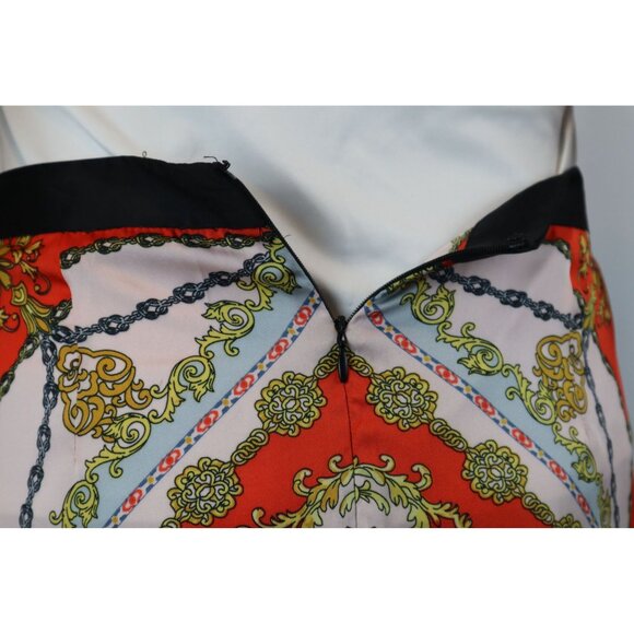 Forever 21 Women's orange/Gold Chain Print Mini Skirt Size L‎ Polyester Back Zip - Picture 6 of 12